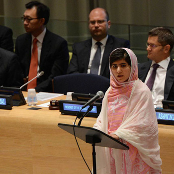 Malala speaking at the UN